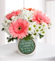 Öğretmenler Günü Mesajlı Gerbera ve Papatya Aranjmanı