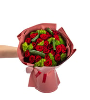 Somon Bukette 21 Kırmızı Gül ve Yeşil Aspidistra