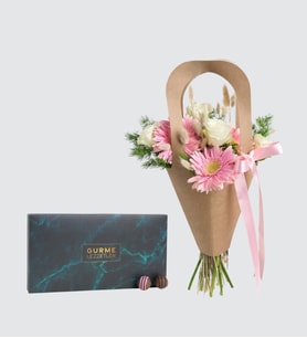 Kraft Çantada Gül Gerbera ve Trüf Gurme Lezzetler