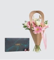 Kraft Çantada Gül Gerbera ve Trüf Gurme Lezzetler