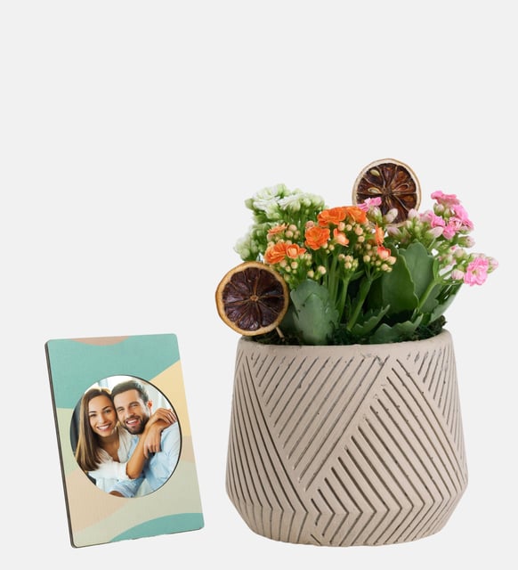 Geometrik Saksıda Kalanchoeler ve Stickerlı Çerçeve