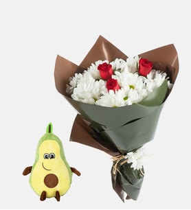 Siyah Buket Kağıdında Papatyalar ve Avokado Yastık