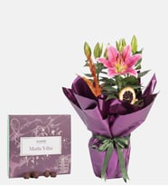 Mor Bukette Pembe Lilyum ve Mutlu Yıllar Gurme Lezzetler