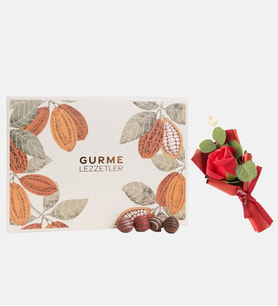 Yapay Gül Buketi ve Büyük Gurme Lezzetler Kutusu