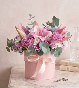 Pembe Saksıda Pembe Lilyum, Lila Gül, Beyaz Papatya