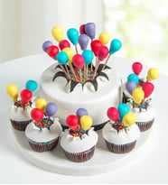 Balonlu Kutlama Butik Pasta ve 6'lı Cupcake