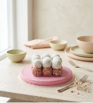 Pasta Temalı Pembe Kağıt Helva Üstünde Kekler