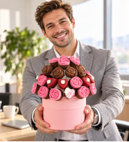 Pembe Polimer Saksıda Pembe Gül Süslemeli Kekler