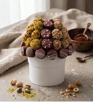 Beyaz Saksıda Fındıklı ve Fıstıklı Yuvarlak Kekler