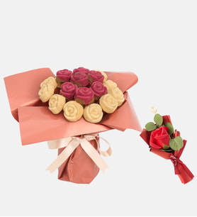 Yapay Gül ve Bukette Kırmızı Beyaz Gül Kekler