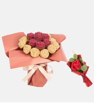 Yapay Gül ve Bukette Kırmızı Beyaz Gül Kekler