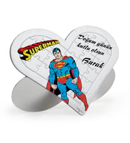 Kişiye Özel Lisanslı Superman Temalı 27 Parça Kalp Puzzle
