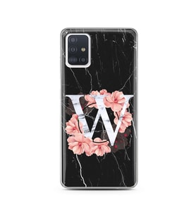 Mermer Çiçekli Harf Tasarım Süper Şeffaf Silikon Telefon Kılıfı Samsung A51 W-Ha