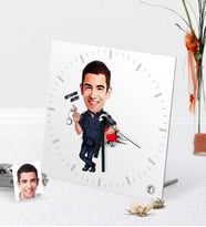 BK Gift Kişiye Özel Bay Polis Karikatürlü Masaüstü Kare Cam Saat - 2 (Beyaz)