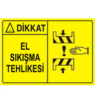 MIGNATIS - Dikkat El Sıkışma Tehlikesi Levhası - Sac Malzeme 35x50cm