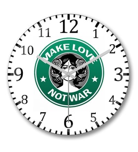 Make Love Not  War Duvar Saati Bombeli Gercek Cam