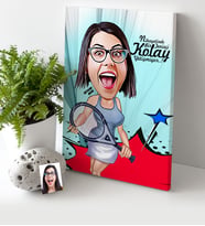 BK Gift Kişiye Özel Bayan Tenis Oyuncusu Karikatür Kanvas Tablo 30x50cm 1
