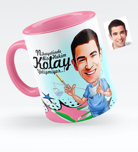 BK Gift Kişiye Özel Bay Diş Hekimi Karikatürlü Pembe Kupa Bardak  4