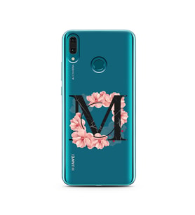 Pembe Çiçekli Harf Tasarım Süper Şeffaf Silikon Telefon Kılıfı Huawei Y9 2019 M-