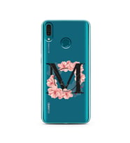 Pembe Çiçekli Harf Tasarım Süper Şeffaf Silikon Telefon Kılıfı Huawei Y9 2019 M-