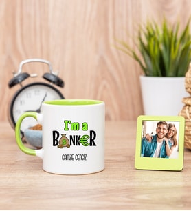 Bankacı Yeşil Kupa Bardak ve Yeşil Mini Fotoğraf Çerçevesi