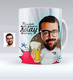 BK Gift Kişiye Özel Şerefe Karikatürlü Beyaz Kupa Bardak  1
