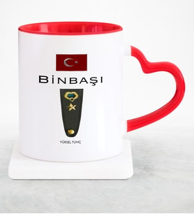 BK Gift Kişiye Özel Mesleki Binbaşı Kırmızı Kalpli Kupa Bardak