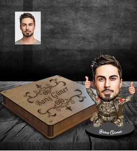 Kişiye Özel Asker Karikatürlü Ahşap Biblo Kutulu Bay-2