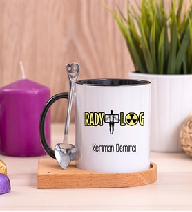 Radyolog Ahşap Altlıklı Siyah Kupa Bardak