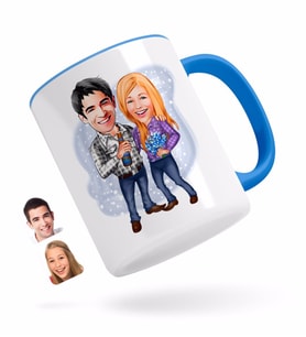 BK Gift Kişiye Özel Sevgililer Karikatürlü Mavi Kupa Bardak-50