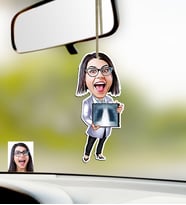 BK Gift Kişiye Özel Bayan Radyoloji Uzmanı Karikatürlü Ahşap Araba Dikiz Ayna Süsü (Çok Renkli)