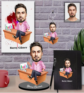 Kişiye Özel Patron Karikatürlü 5 li Hediye Seti Bay-13