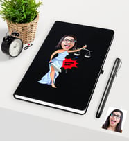 BK Gift Kişiye Özel Bayan Avukat Karikatürlü Siyah Defter Kalem Seti - 1