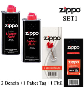 Zippo Çakmak İkmal Seti Bidon Benzin Fitil Taş Set (Siyah)