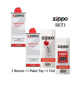 Zippo Çakmak İkmal Seti Bidon Benzin Fitil Taş Set (Siyah)