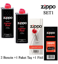 Zippo Çakmak İkmal Seti Bidon Benzin Fitil Taş Set (Siyah)
