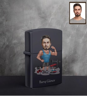 Kişiye Özel Sporcu Karikatürlü UV Baskılı Siyah Benzinli Çakmak Bay-8