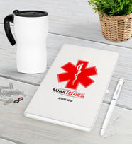 BK Gift Kişiye Özel Eczane Beyaz Defter Kalem Termos Mug Seti-3 (Model 1)