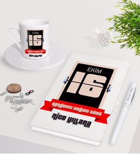 BK Gift Kişiye Özel Doğum Günü Takvim Beyaz Defter Kalem Türk Kahvesi Fincanı Seti-7 (Model 1)