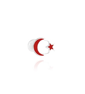 Türk Bayrağı Rozeti Gümüş Ay yıldız Yaka İğnesi Kırmızı Bayrak TRZ-09