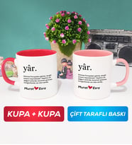 İkili Yâr Sevgililer Günü Hediyesi Kupa Bardak Kırmızı Pembe