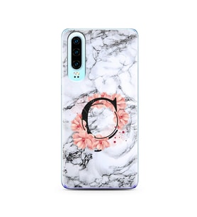Mermer Çiçekli Harf Tasarım Süper Şeffaf Silikon Telefon Kılıfı Huawei P30  Ç-Ha