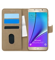 Microsonic Samsung Galaxy Note 5 Kılıf Fabric Book Wallet Gold