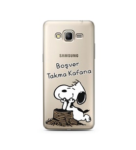 Snoopy Tasarımlı Süper Şeffaf Silikon Telefon Kılıfı Samsung Grand Prime