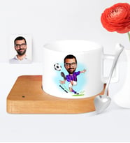 BK Gift Kişiye Özel Futbol Bordo Mavi Karikatür Ahşap Altlıklı Seramik Fincan  1