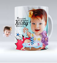 BK Gift Kişiye Özel Bebek Doğum Günü Karikatürlü Beyaz Kupa Bardak  2