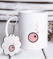 BK Gift Kişiye Özel Aşık Hücre Beyaz Kupa ve Anahtarlık Hediye Seti-2 (Model 1)