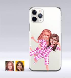 BK Gift Kişiye Özel Kız Kardeşler Karikatürlü iPhone 11 Pro İnce Şeffaf Silikon Telefon Kapağı-1 (Beyaz)