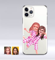BK Gift Kişiye Özel Kız Kardeşler Karikatürlü iPhone 11 Pro İnce Şeffaf Silikon Telefon Kapağı-1 (Beyaz)