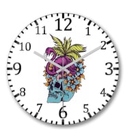 Caveira Tropical Flamingo Skull Duvar Saati Bombeli Gercek Cam